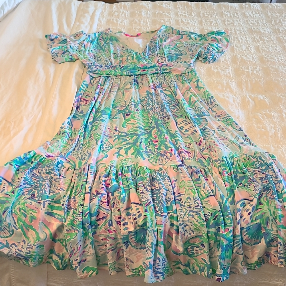Lilly Pulitzer JESSI midi Dress In CRAYSEA AMETHYST TINT print Size L large HTF